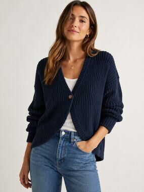 Madewell SZ XS Shaker Knit Shirttail Cardigan Sweater Deep Indigo Nl125